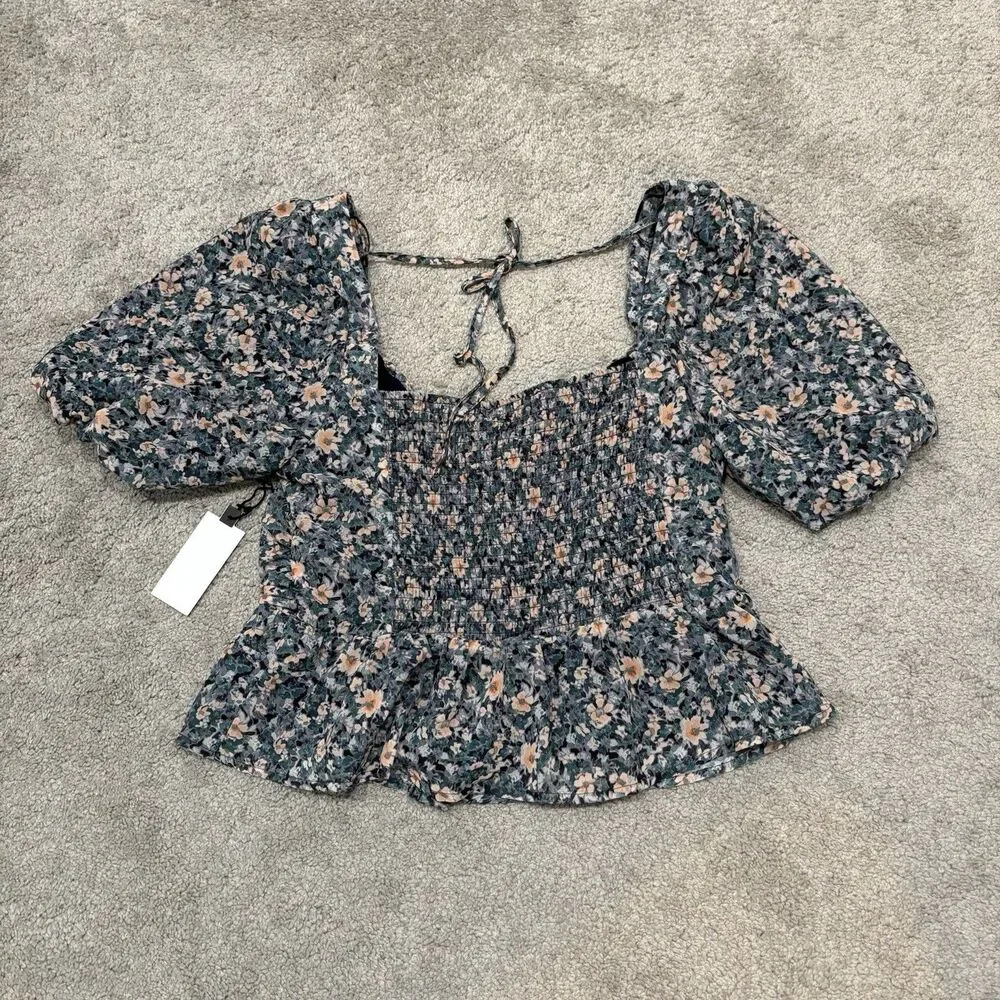 ASTR The Label Clairemont Floral Button Front Peasant Top Size L